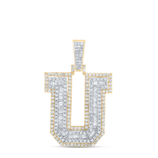 1.14 Ctw Natural Diamond Block Initial Letter Alphabet U Pendant in 10k Yellow Gold