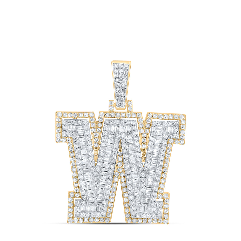 1.76 Ctw Natural Diamond Block Initial Letter Alphabet W Pendant in 10k Yellow Gold