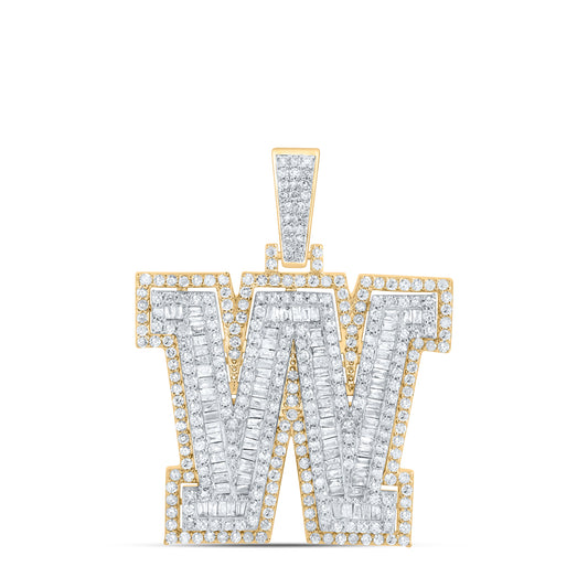 1.76 Ctw Natural Diamond Block Initial Letter Alphabet W Pendant in 10k Yellow Gold