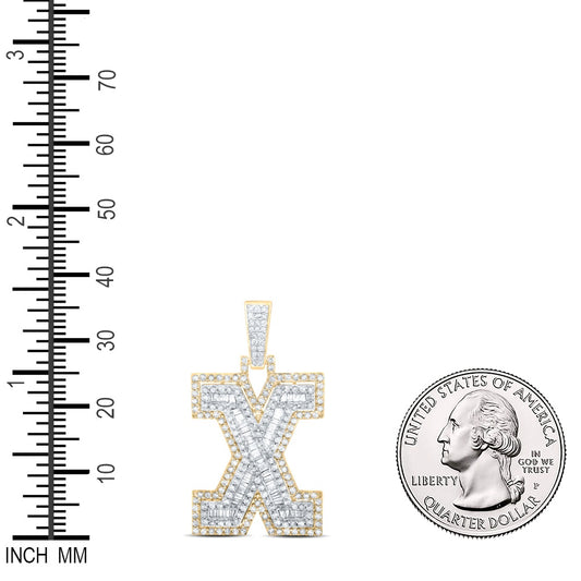 1.08 Ctw Natural Diamond Block Initial Letter Alphabet X Pendant in 10k Yellow Gold