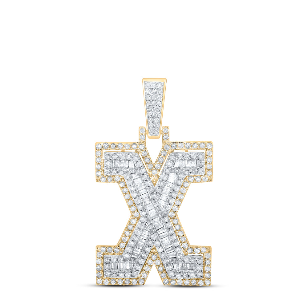 1.08 Ctw Natural Diamond Block Initial Letter Alphabet X Pendant in 10k Yellow Gold