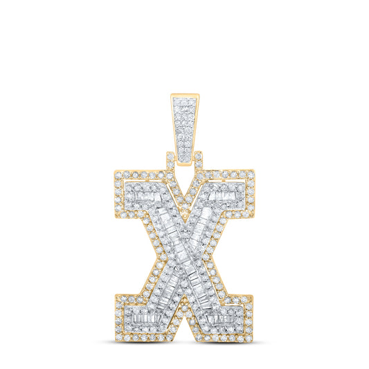 1.08 Ctw Natural Diamond Block Initial Letter Alphabet X Pendant in 10k Yellow Gold