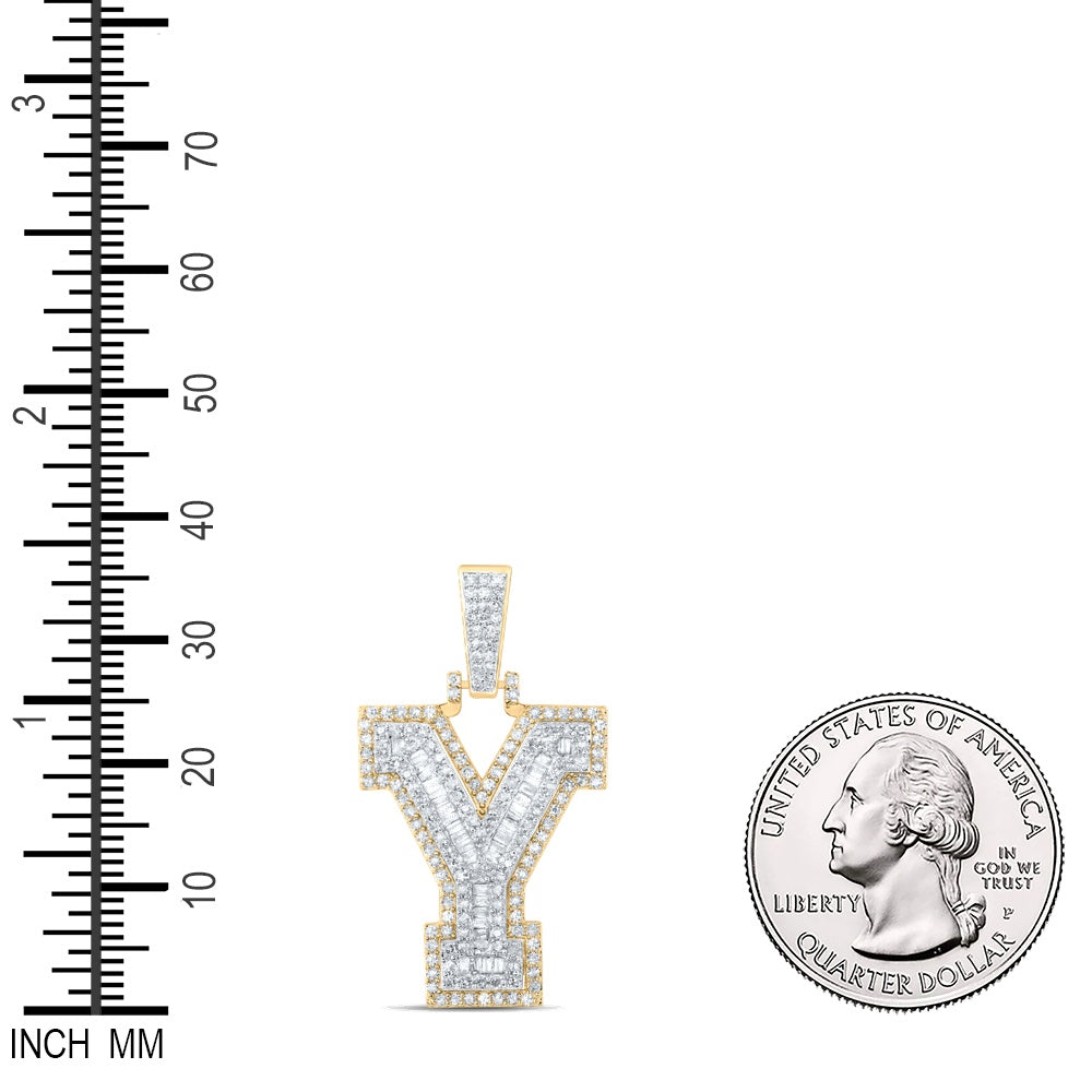 0.86 Ctw Natural Diamond Block Initial Letter Alphabet Y Pendant in 10k Yellow Gold