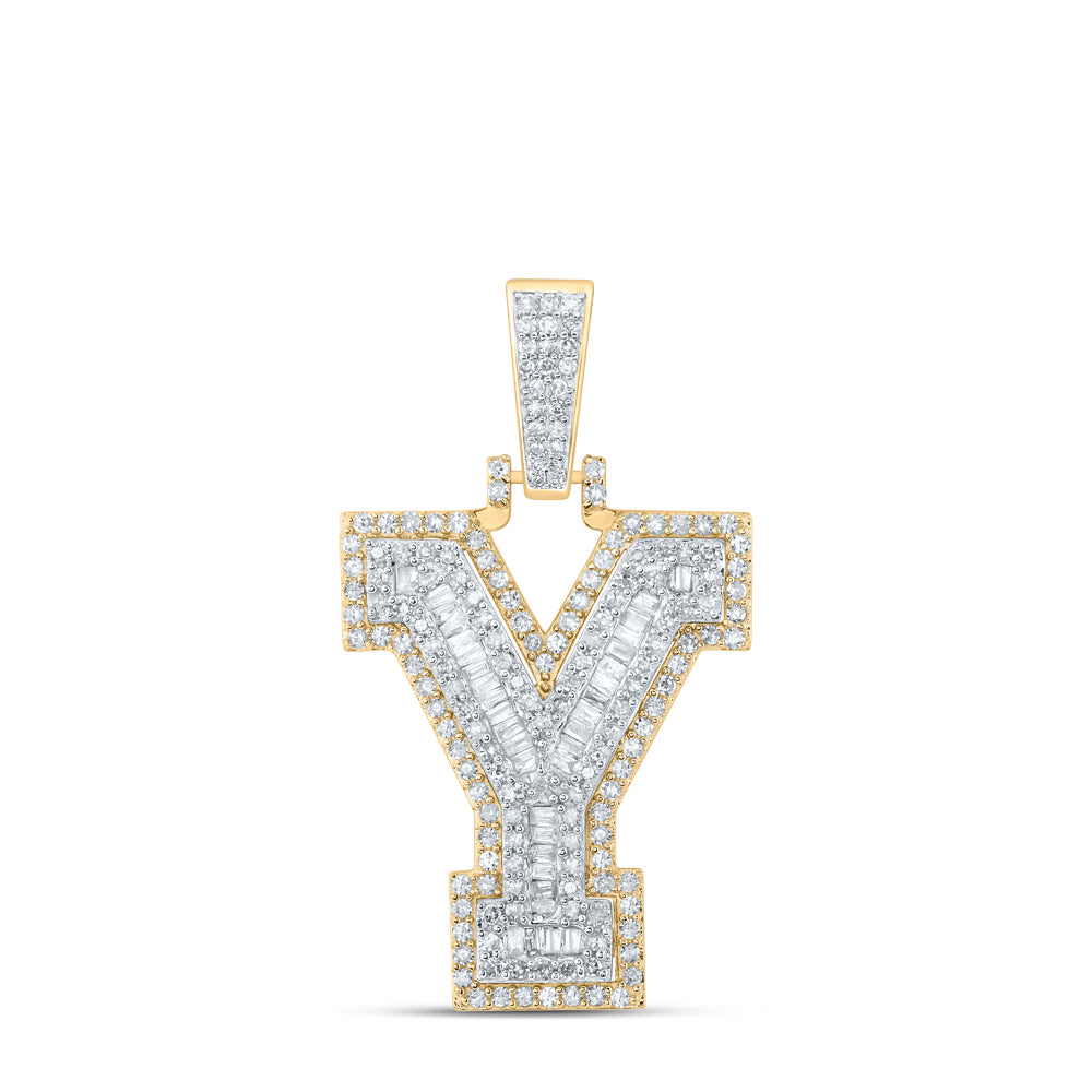 0.86 Ctw Natural Diamond Block Initial Letter Alphabet Y Pendant in 10k Yellow Gold
