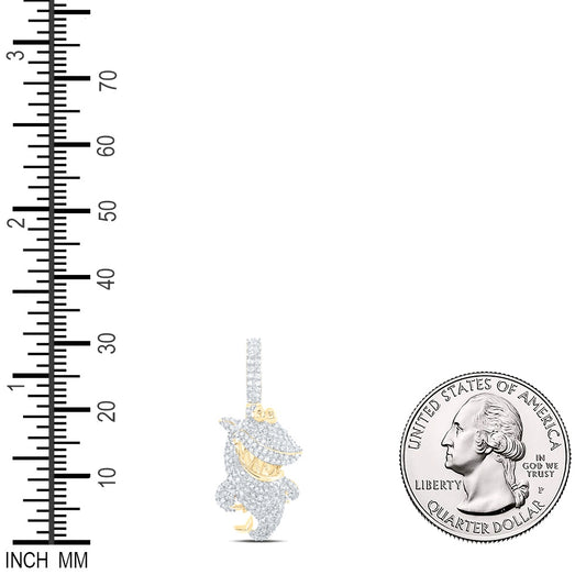 1.74 Ctw Natural Diamond Hiphop Laughing Shark Pendant in 10k Yellow Gold