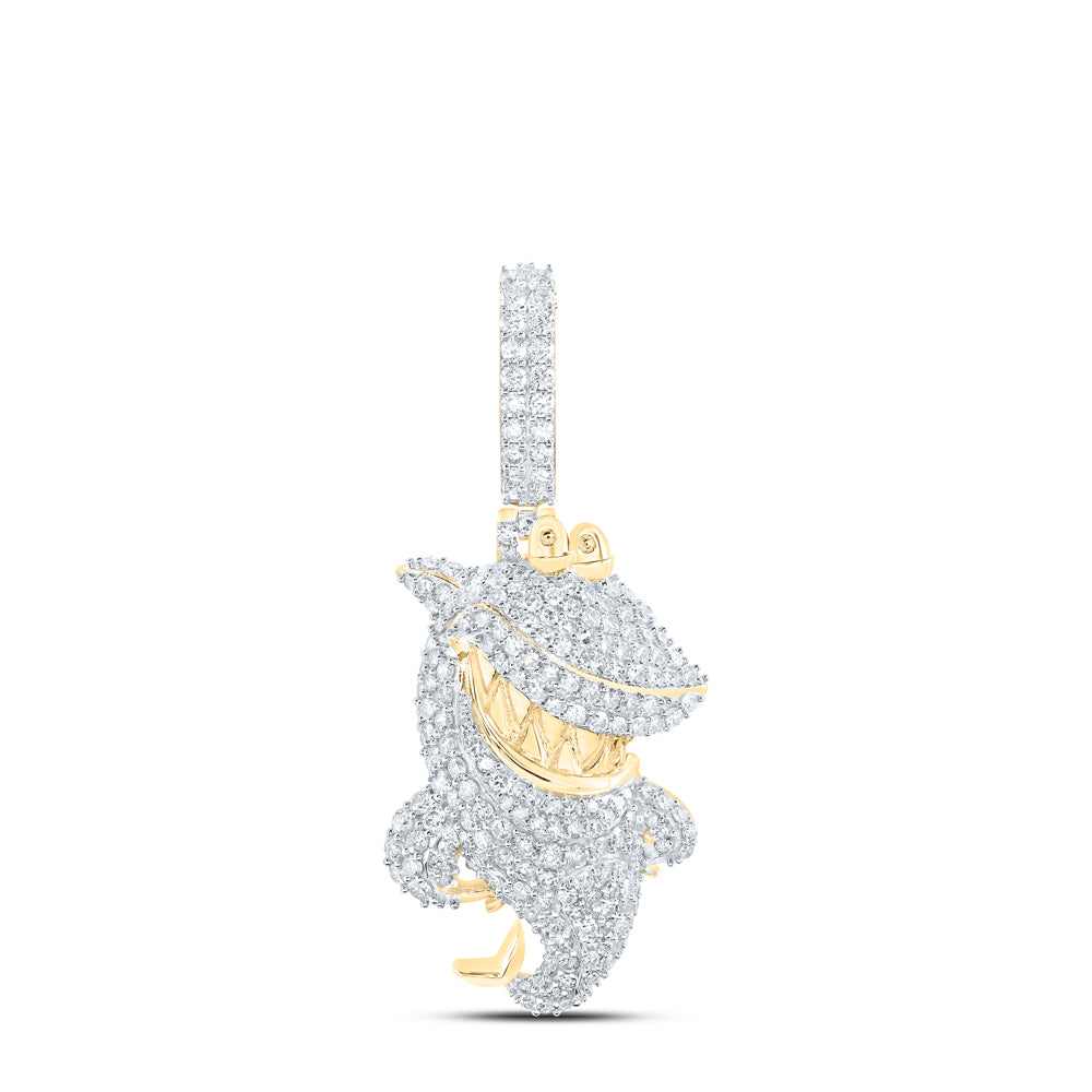 1.74 Ctw Natural Diamond Hiphop Laughing Shark Pendant in 10k Yellow Gold