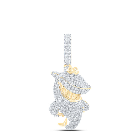 1.74 Ctw Natural Diamond Hiphop Laughing Shark Pendant in 10k Yellow Gold