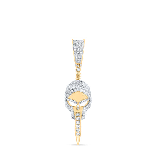 1.06 Ctw Natural Diamond Skull Pendant in 10k Yellow Gold