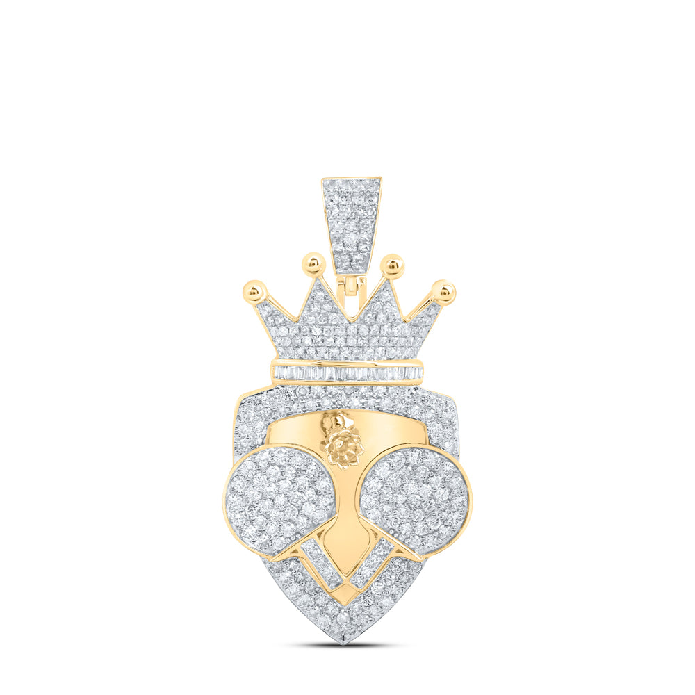 1.89 Ctw Natural Diamond Crown Skull Pendant in 10k Yellow Gold