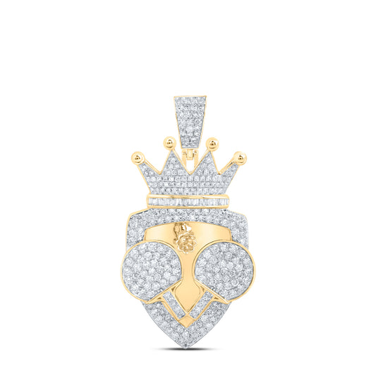 1.89 Ctw Natural Diamond Crown Skull Pendant in 10k Yellow Gold