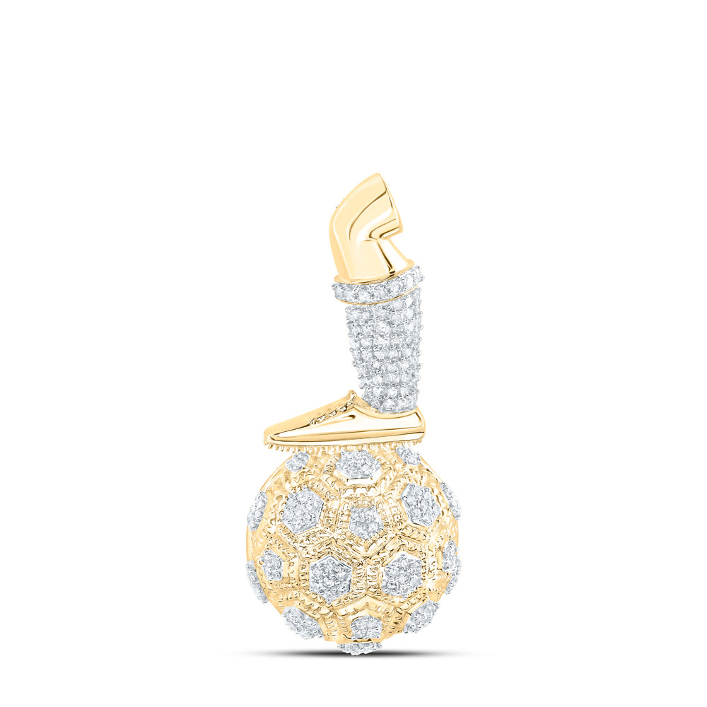 0.65 Ctw Natural Diamond Soccer Ball Under Leg Pendant in 10k Yellow Gold