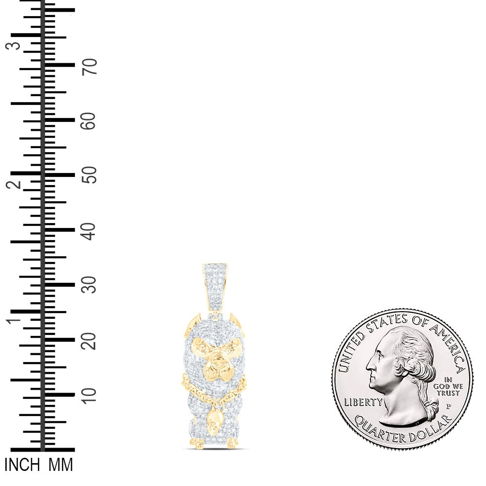 3.11 Ctw Natural Diamond Bulldog Dog Animal Skull Pendant in 10k Yellow Gold