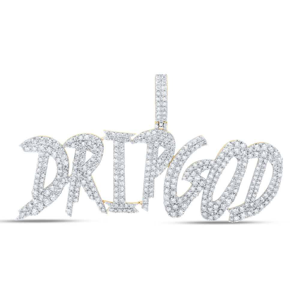 6.62 Ctw Natural Diamond DRIPGOD Nameplate Pendant in 10k Yellow Gold