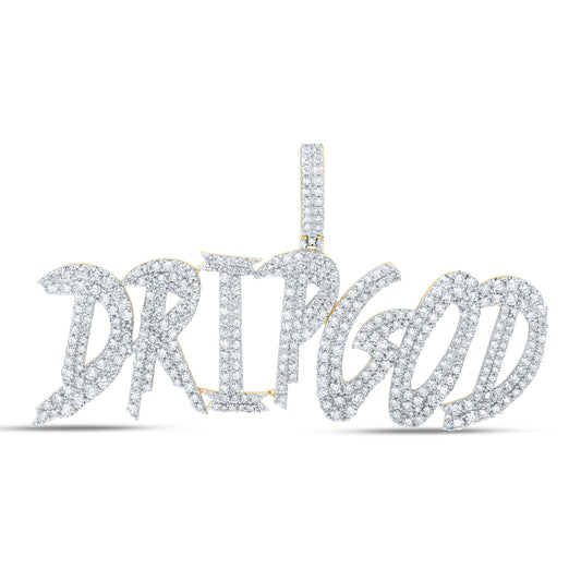 6.62 Ctw Natural Diamond DRIPGOD Nameplate Pendant in 10k Yellow Gold