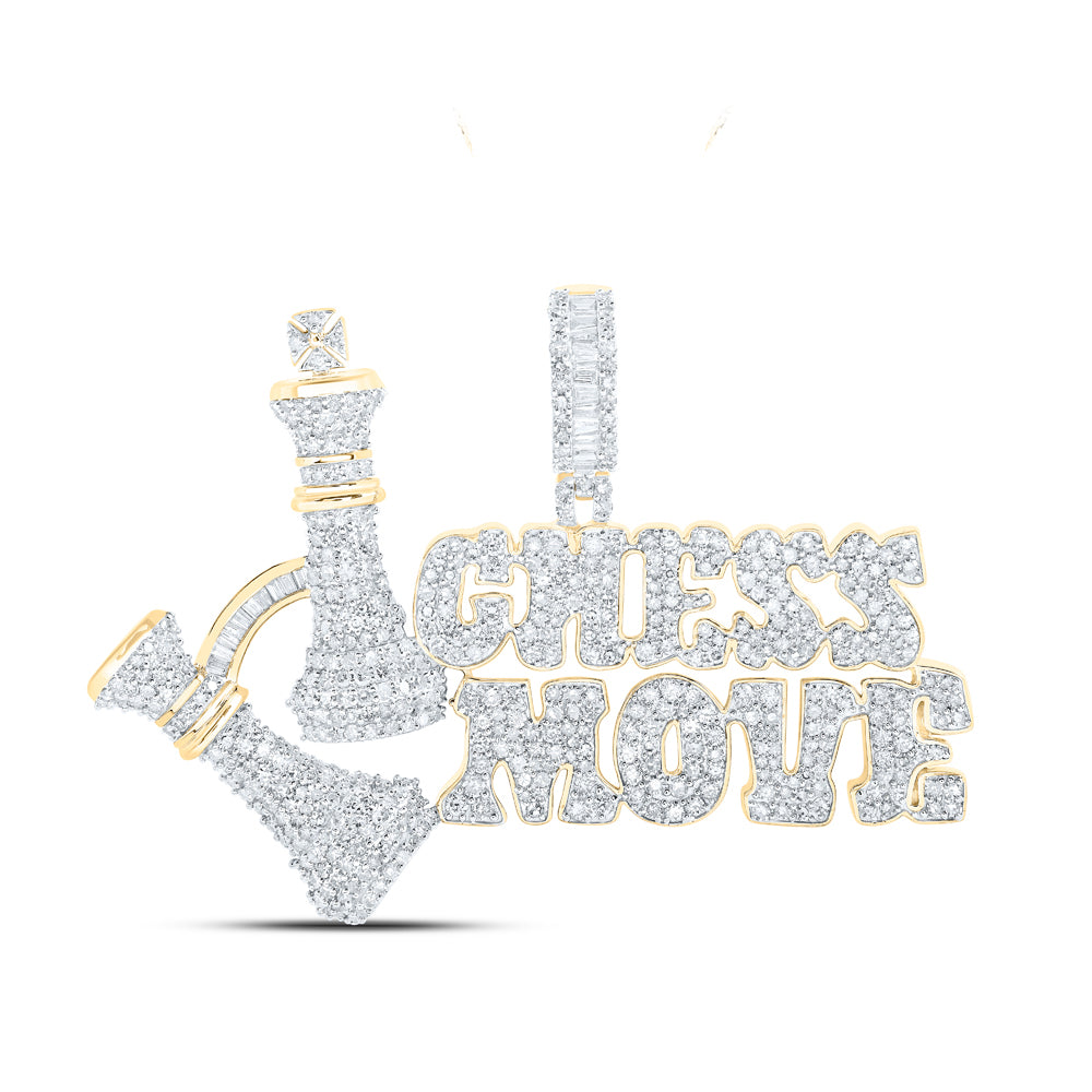 3.53 Ctw Natural Diamond Chess Move Hiphop Pendant in 10k Yellow Gold