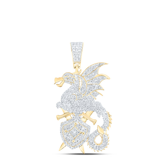 1.67 Ctw Natural Diamond Dragon Sword Shield  Pendant in 10k Yellow Gold