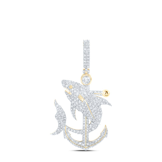3.25 Ctw Natural Diamond Dolphin Animal Gift Pendant in 10k Yellow Gold