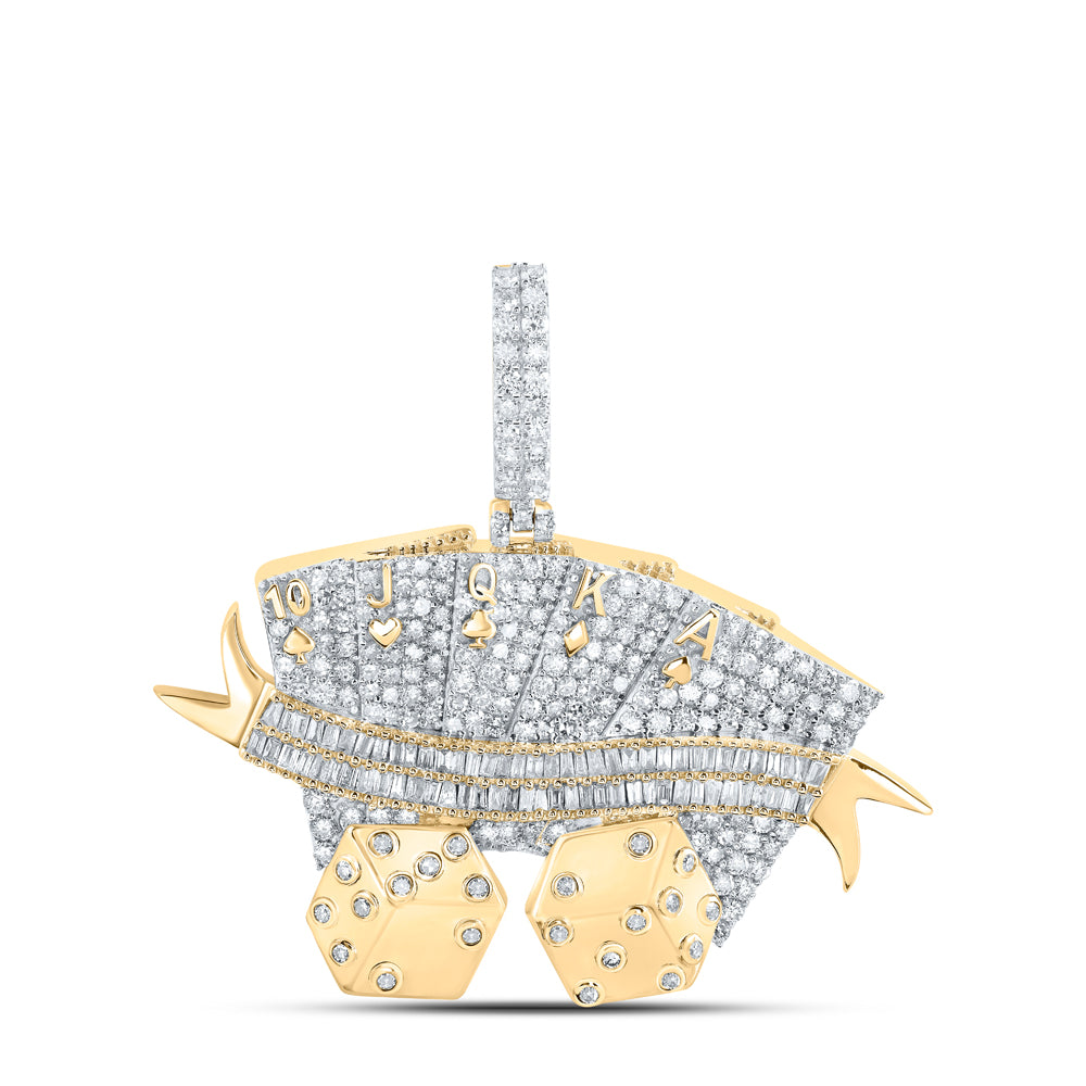2.5 Ctw Natural Diamond Royal Flush Playing Cards Pendant in 10k Yellow Gold