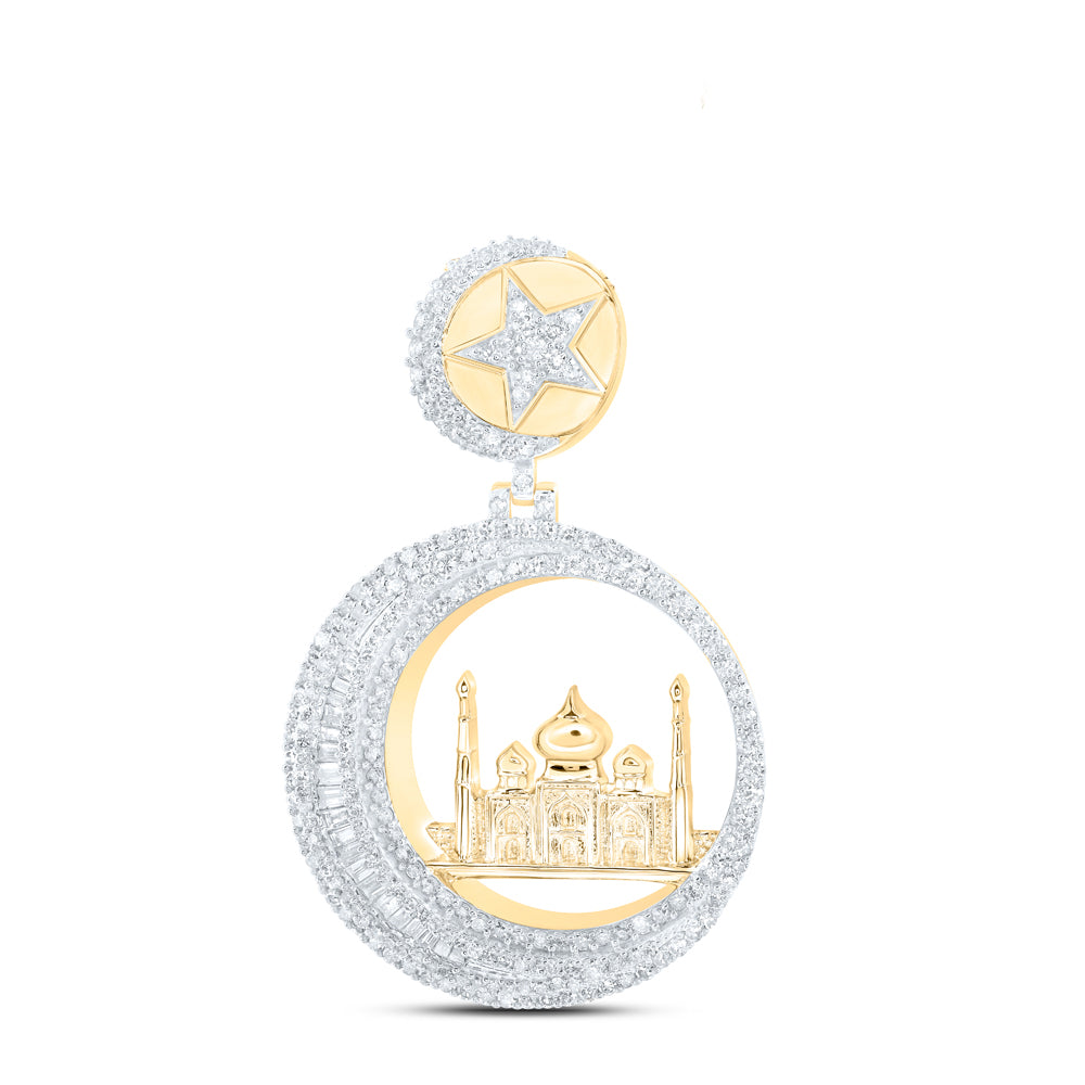 2.04 Ctw Natural Diamond Mosque Moon Star Hiphop Pendant in 10k Yellow Gold