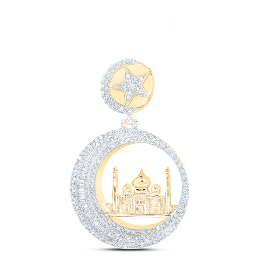2.04 Ctw Natural Diamond Mosque Moon Star Hiphop Pendant in 10k Yellow Gold