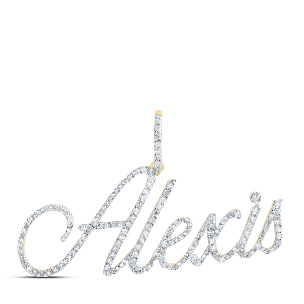 0.79 Ctw Natural Diamond Alexis Nameplate Pendant in 10k Yellow Gold