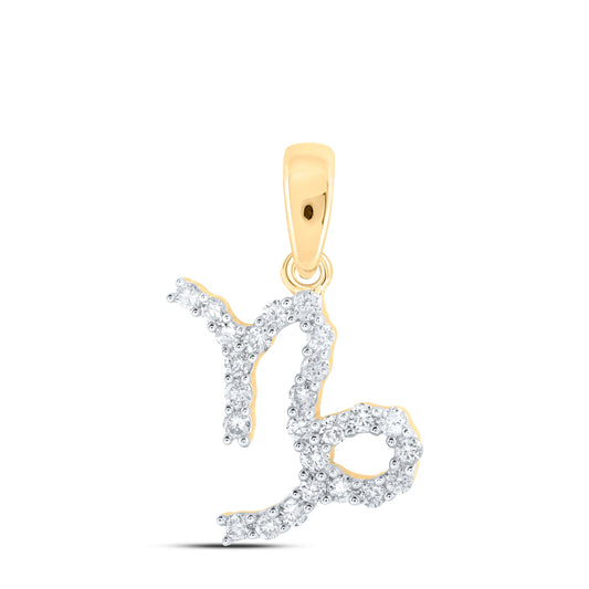 0.23 Ctw Natural Diamond Capricorn Zodiac Pendant in 10k Yellow Gold