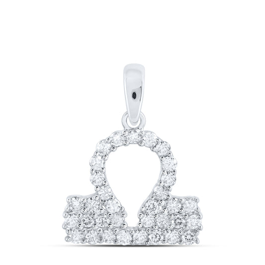 0.35 Ctw Natural Diamond Zodiac LibraPendant in 10k White Gold