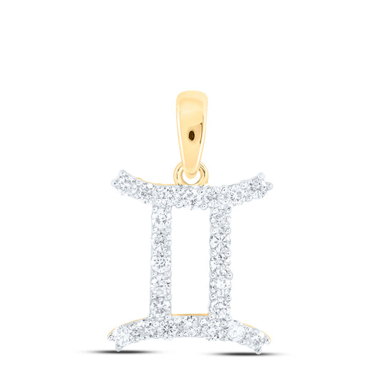 0.28 Ctw Natural Diamond Gemini Zodiac Pendant in 10k Yellow Gold