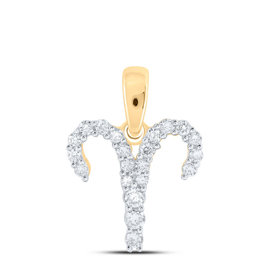 0.23 Ctw Natural Diamond Aries Zodiac Pendant in 10k Yellow Gold