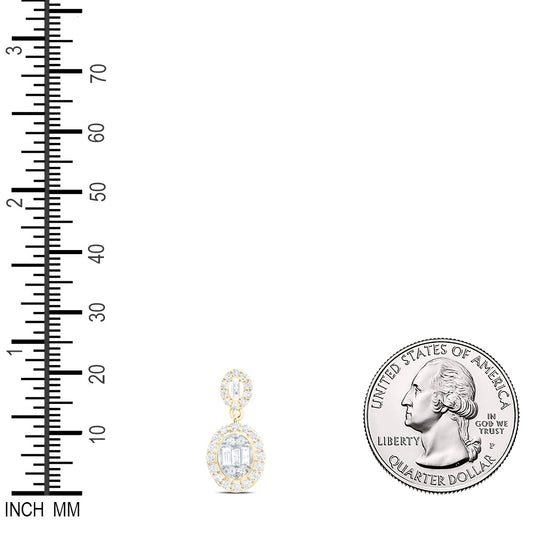 0.58 Ctw Natural Diamond Baguette Oval Pendant in 14k Yellow Gold