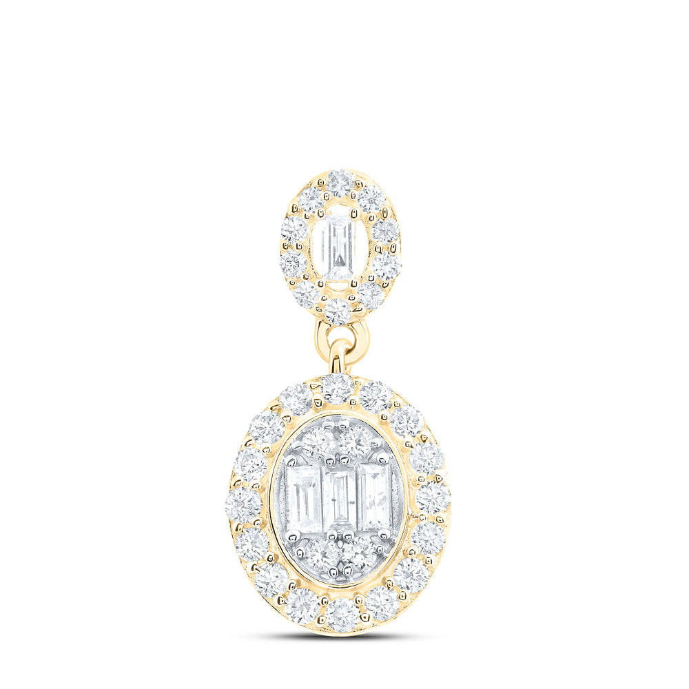 0.58 Ctw Natural Diamond Baguette Oval Pendant in 14k Yellow Gold