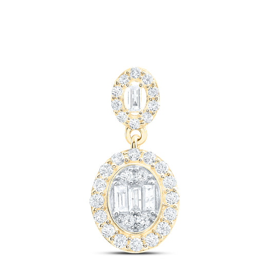 0.58 Ctw Natural Diamond Baguette Oval Pendant in 14k Yellow Gold
