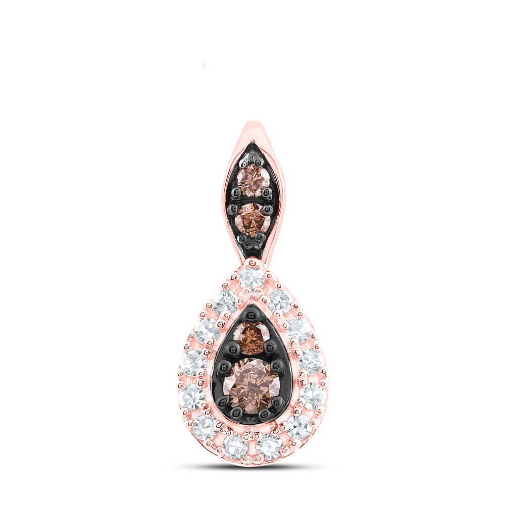 0.19 Ctw Natural Diamond Brown Diamond Teardrop Pendant in 10k Rose Gold