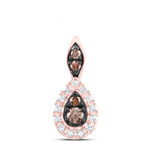 0.19 Ctw Natural Diamond Brown Diamond Teardrop Pendant in 10k Rose Gold