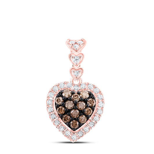 0.52 Ctw Natural Diamond Brown Chocolate Heart Pendant in 10k Rose Gold