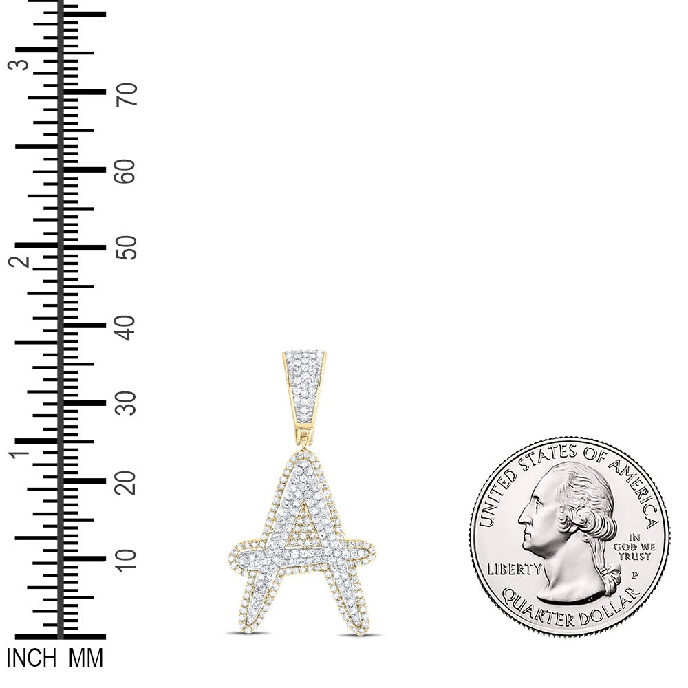 0.75 Ctw Natural Diamond Initial Letter Alphabet A Pendant in 10k Two-tone Gold
