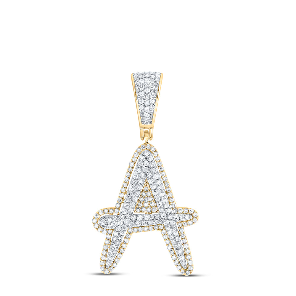 0.75 Ctw Natural Diamond Initial Letter Alphabet A Pendant in 10k Two-tone Gold
