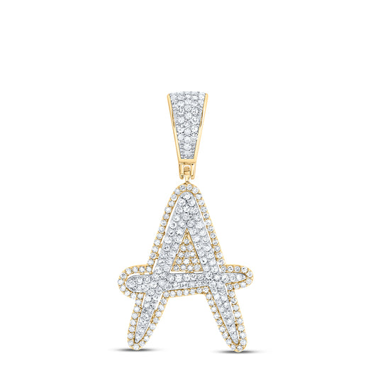 0.75 Ctw Natural Diamond Initial Letter Alphabet A Pendant in 10k Two-tone Gold