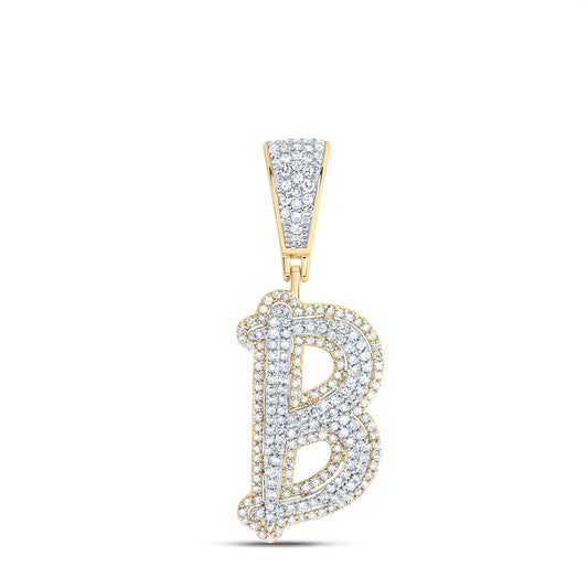 0.75 Ctw Natural Diamond Initial Letter Alphabet B Pendant in 10k Two-tone Gold