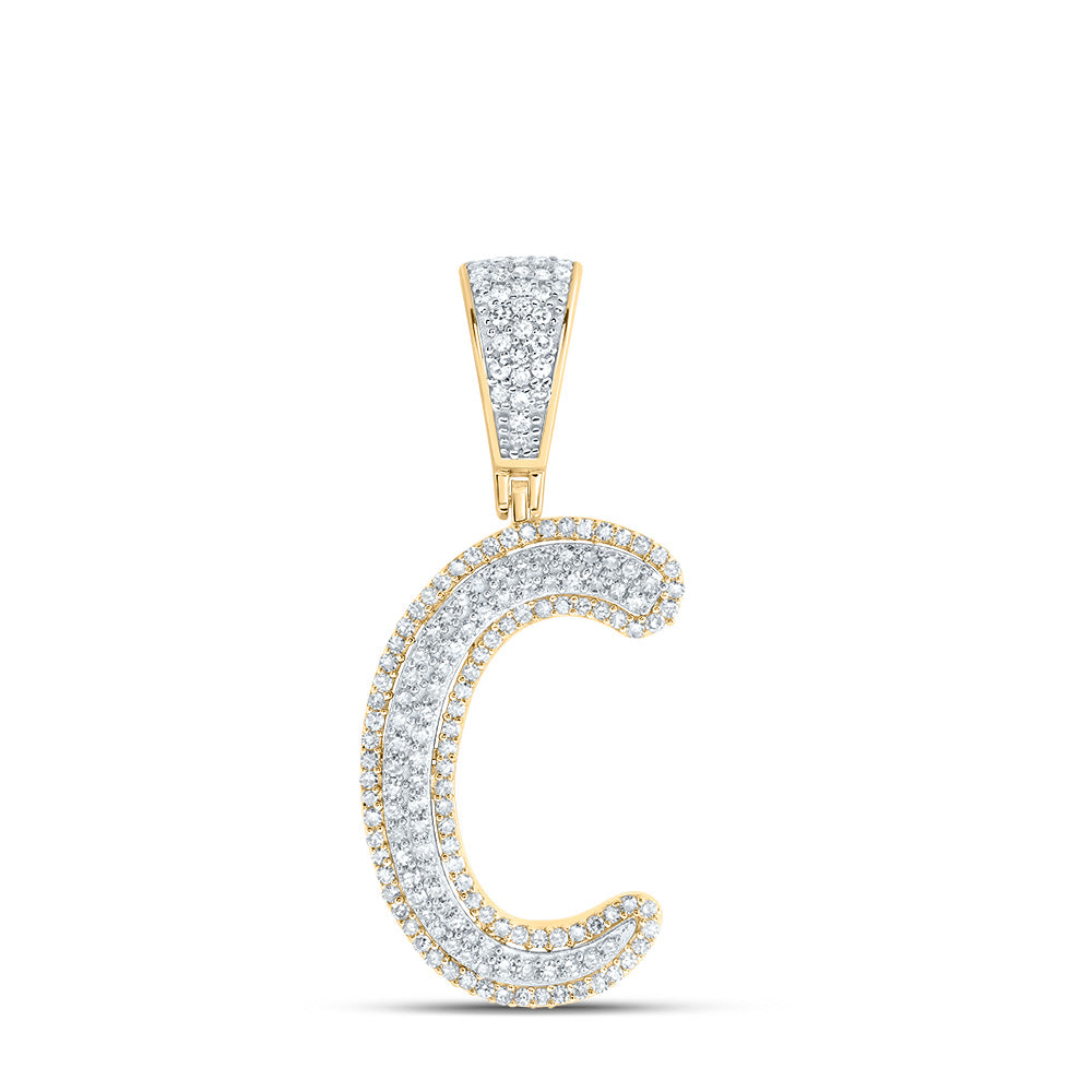 0.6 Ctw Natural Diamond Initial Letter Alphabet C Pendant in 10k Two-tone Gold