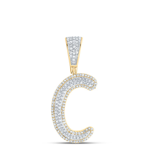0.6 Ctw Natural Diamond Initial Letter Alphabet C Pendant in 10k Two-tone Gold
