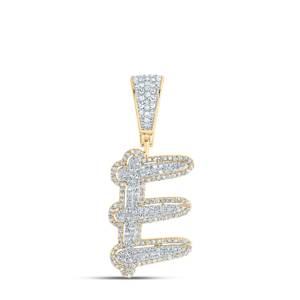 0.76 Ctw Natural Diamond Initial Letter Alphabet E Pendant in 10k Two-tone Gold