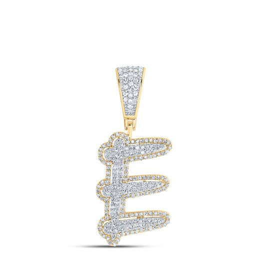 0.76 Ctw Natural Diamond Initial Letter Alphabet E Pendant in 10k Two-tone Gold