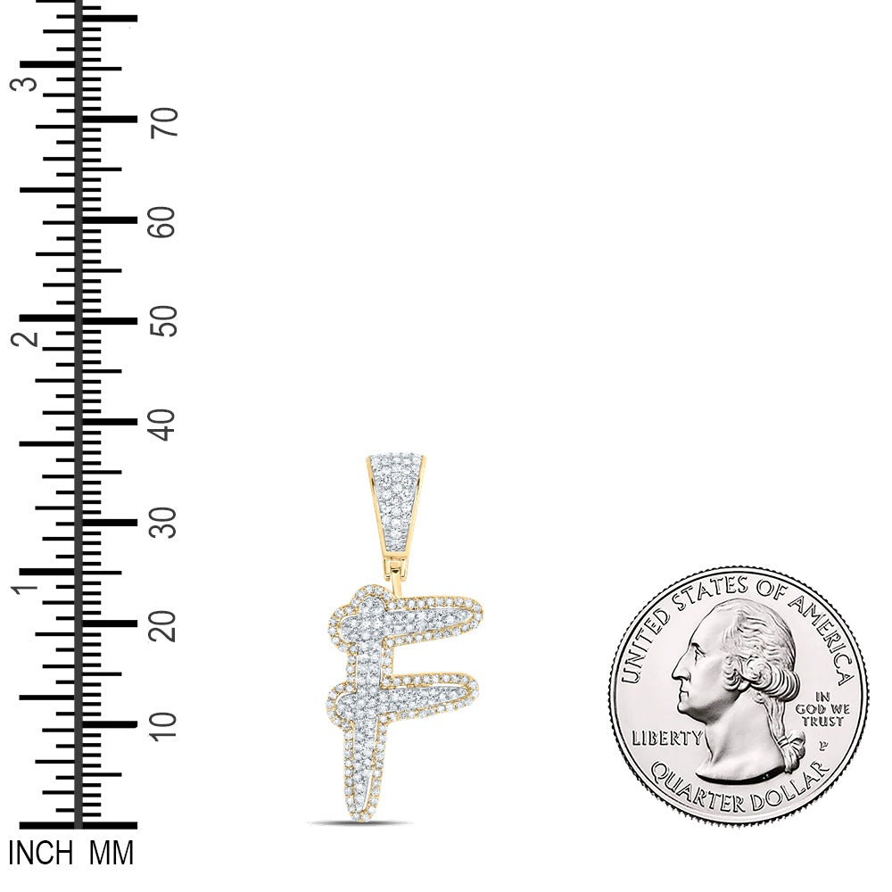 0.63 Ctw Natural Diamond Initial Letter Alphabet F Pendant in 10k Two-tone Gold