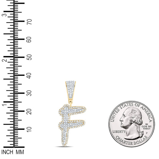 0.63 Ctw Natural Diamond Initial Letter Alphabet F Pendant in 10k Two-tone Gold