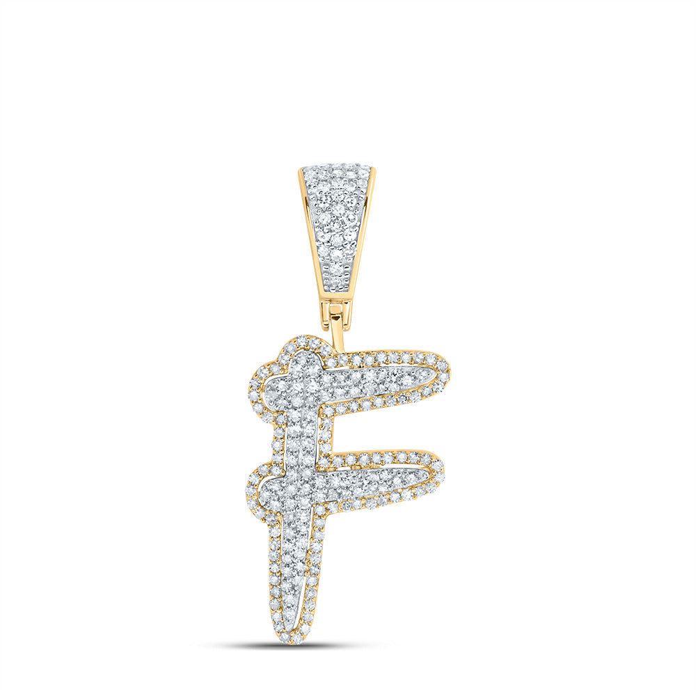 0.63 Ctw Natural Diamond Initial Letter Alphabet F Pendant in 10k Two-tone Gold