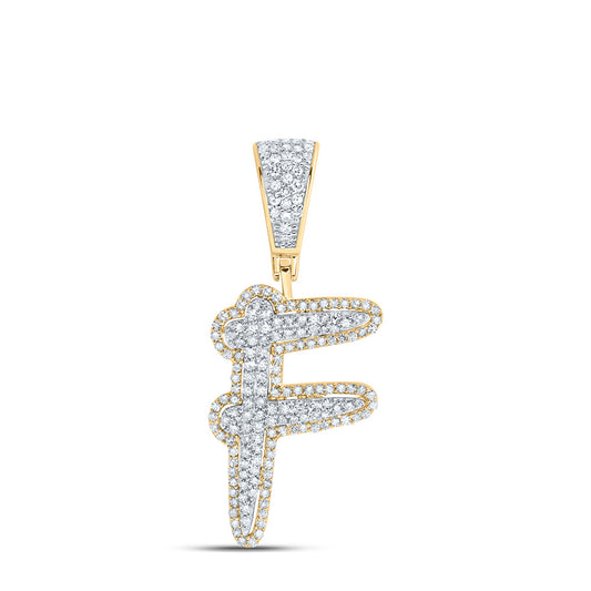 0.63 Ctw Natural Diamond Initial Letter Alphabet F Pendant in 10k Two-tone Gold