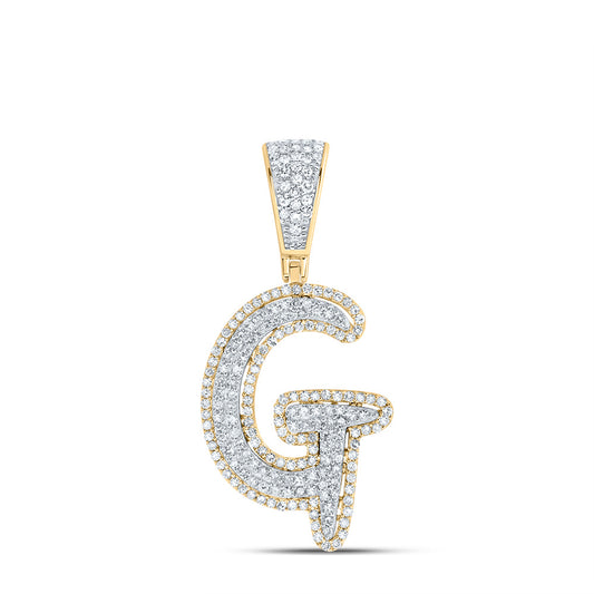 0.71 Ctw Natural Diamond Initial Letter Alphabet G Pendant in 10k Two-tone Gold