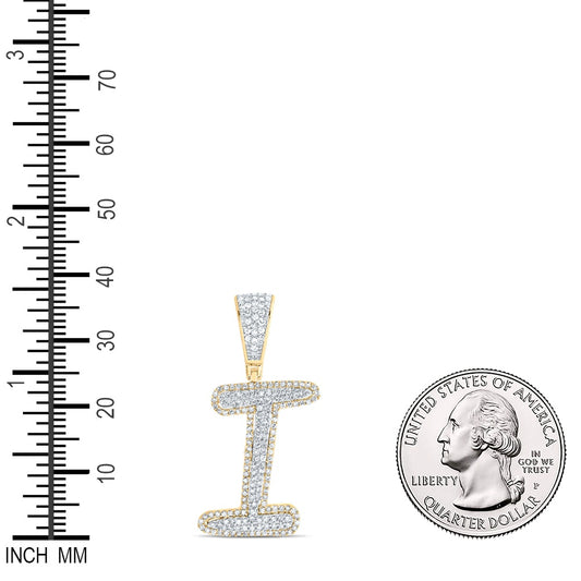 0.67 Ctw Natural Diamond Initial Letter Alphabet I Pendant in 10k Two-tone Gold