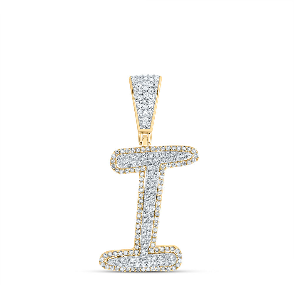 0.67 Ctw Natural Diamond Initial Letter Alphabet I Pendant in 10k Two-tone Gold